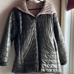 Women's Green Quilted Jacket with Hood